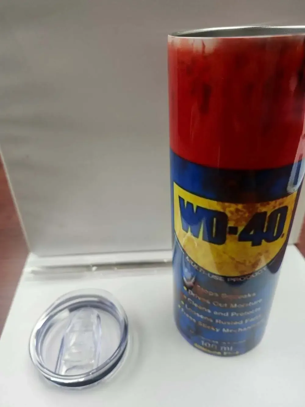 WD-40 Aerosol Can Design Stainless Steel Tumbler with Lid and Straw